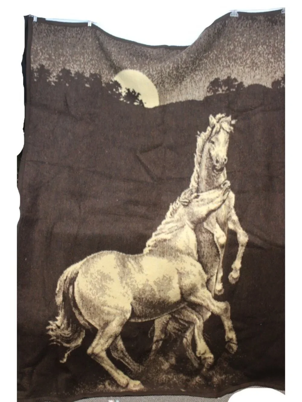 Vtg Revert Plush Blanket Wild Horses Country Equestrian Reversible Full Queen